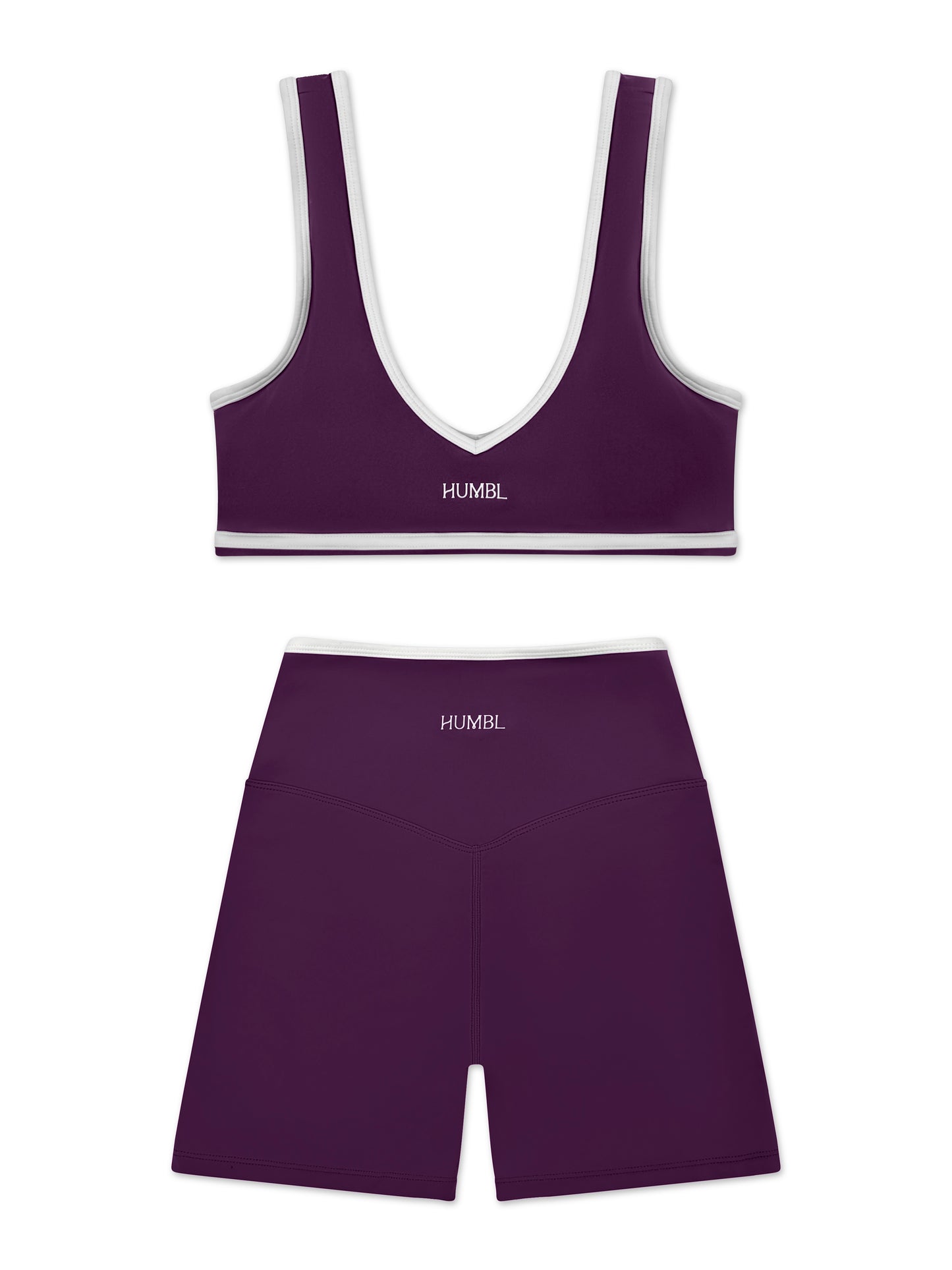 FLOW Sports Bra + Crossover Waist Shorts - Plum - Humbl Her