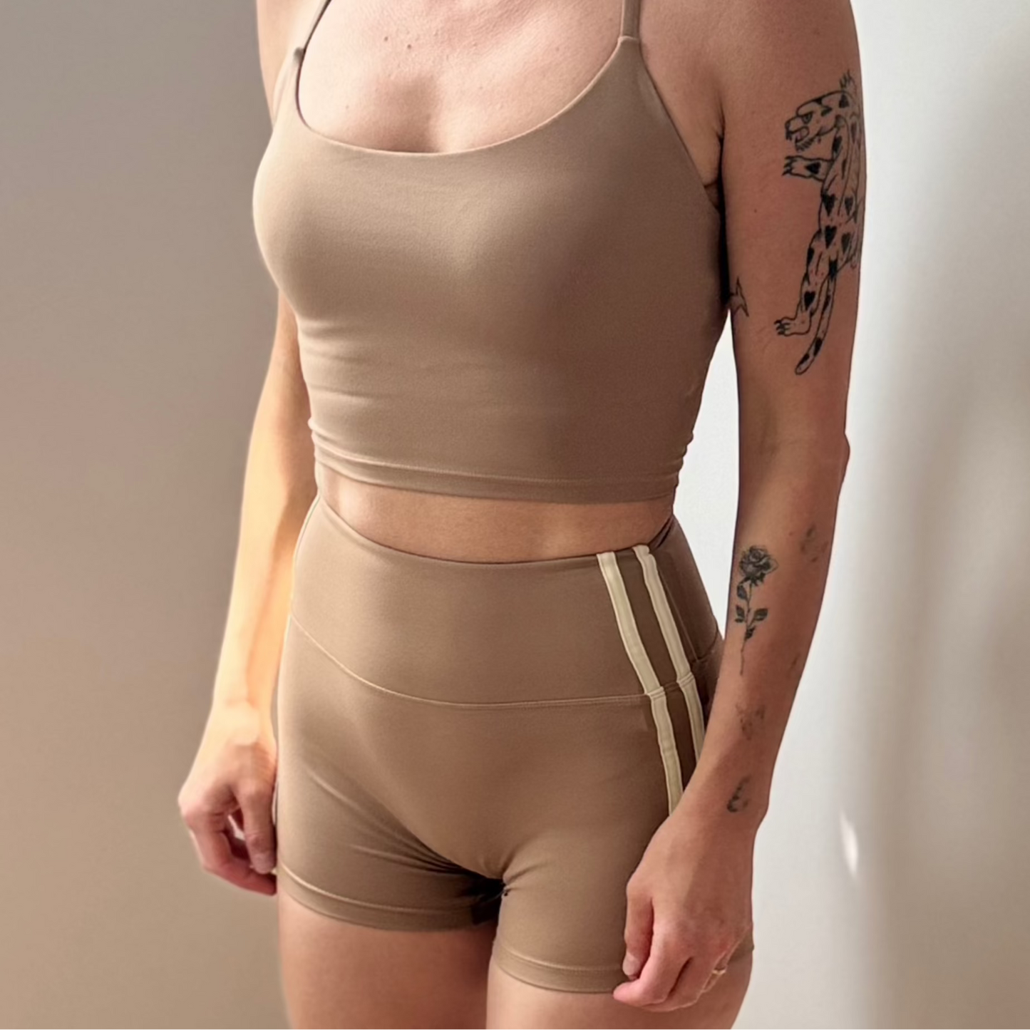 GROOVE Cross-Back Crop Top + High-Waisted Booty Shorts - Latte - Humbl Her