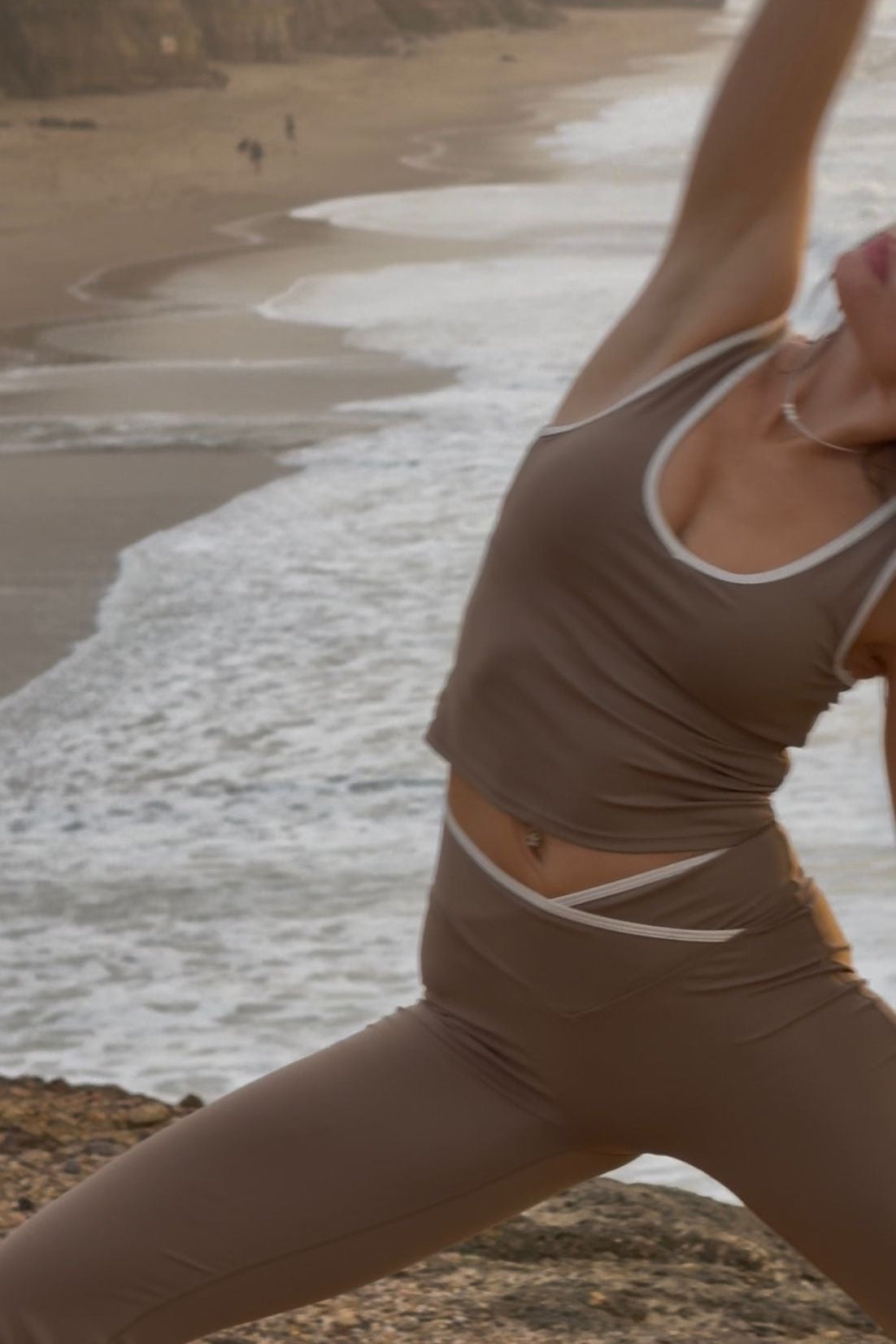 FLOW White Trim Tank Top with Built-In Bra - Mocha - Humbl Her