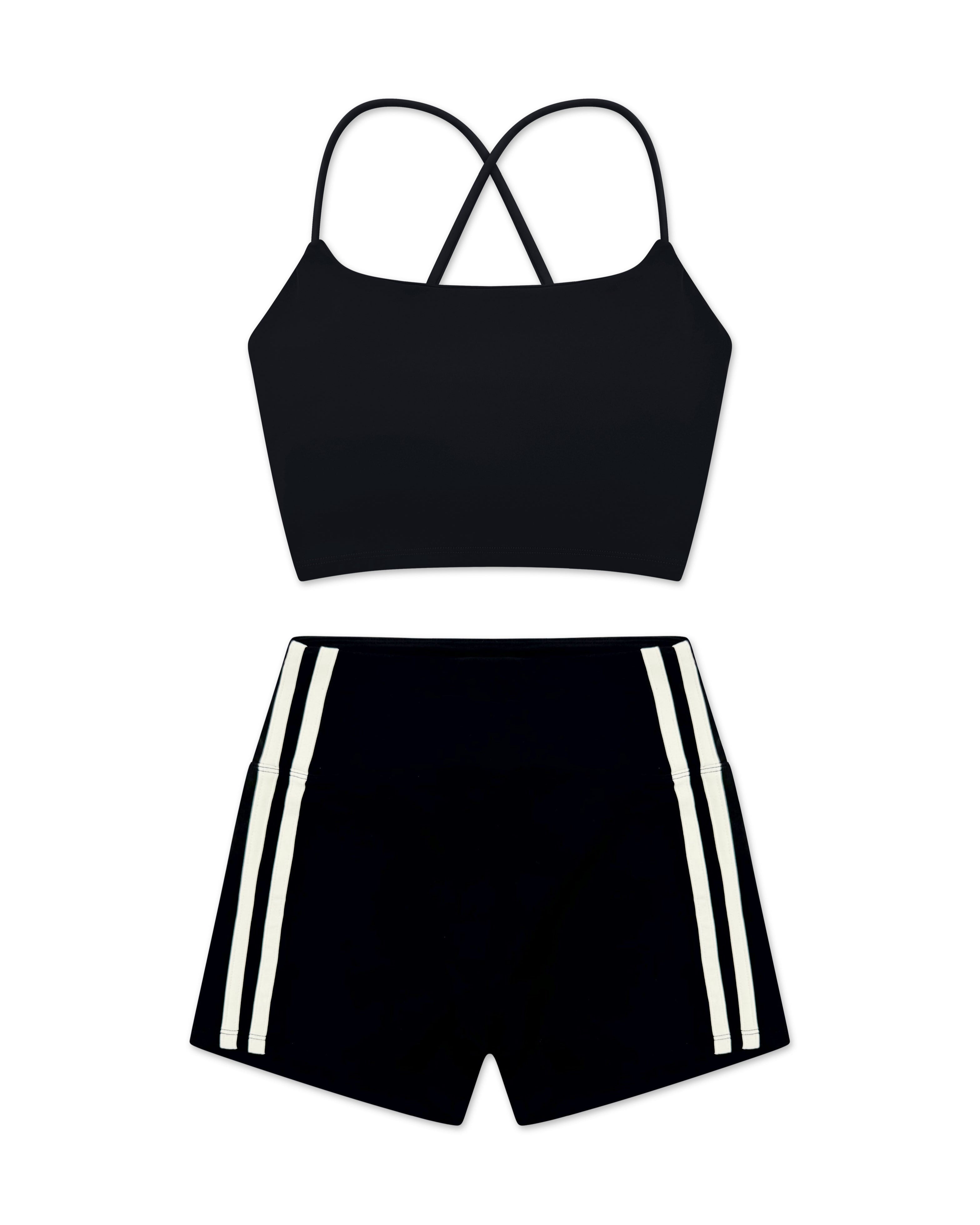 GROOVE Cross-Back Crop Top + High-Waisted Booty Shorts - Black - Humbl Her