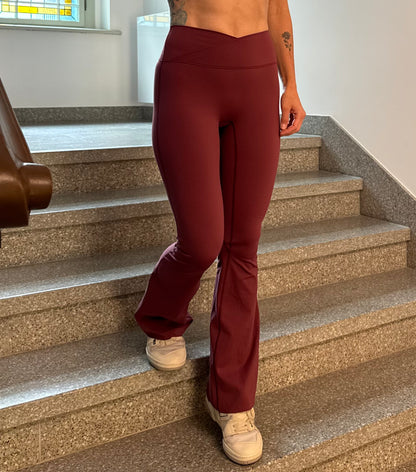 BALLET V-Waist Flare Pants - Burgundy