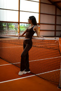FLOW White Trim Tank Top + V-Waist High-Rise Flare Leggings - Cocoa - Humbl Her