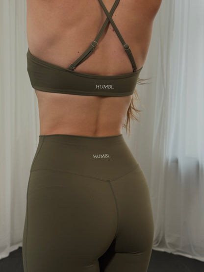 BALLET Cross-Back Adjustable Sports Bra - Olive Green
