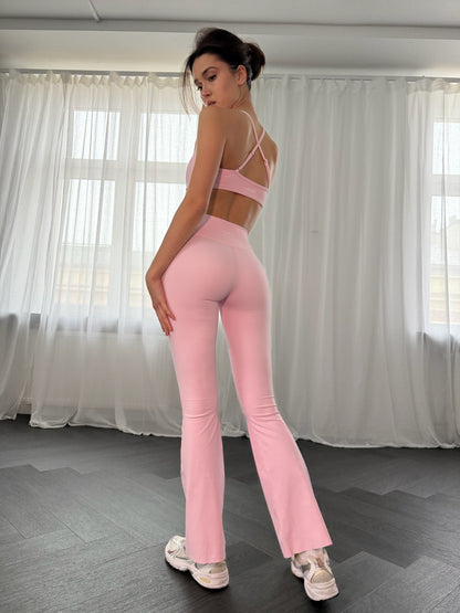 BALLET V-Waist Flare Pants - Pink