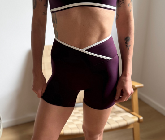 FLOW Crossover Waist Biker Shorts - Plum