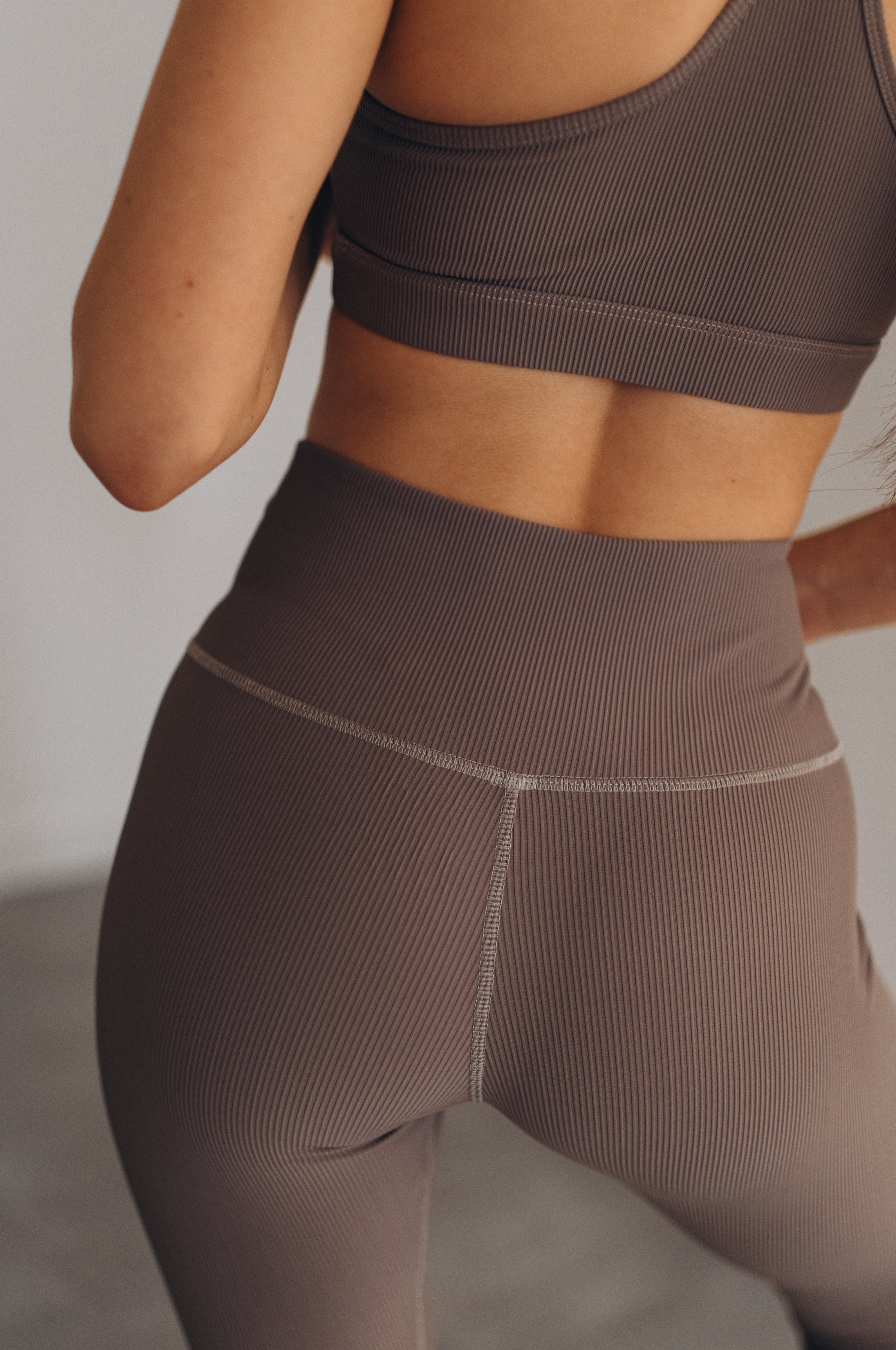 NUSA Ribbed Sports Bra + Mid Rise V-Waist 7/8 Leggings - Graphite - Humbl Her