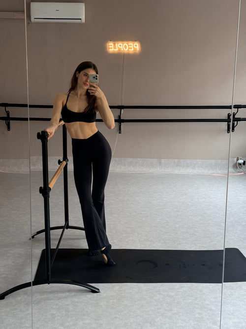 BALLET V-Waist High-Rise Flare Leggings - Black - Humbl Her