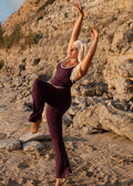 FLOW White Trim Tank Top + V-Waist High-Rise Flare Leggings - Plum - Humbl Her