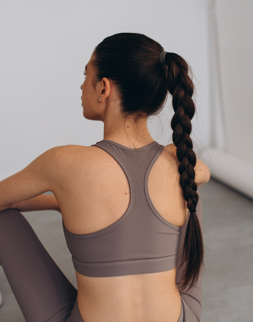 NUSA Ribbed Sports Bra + Mid Rise V-Waist 7/8 Leggings - Graphite - Humbl Her