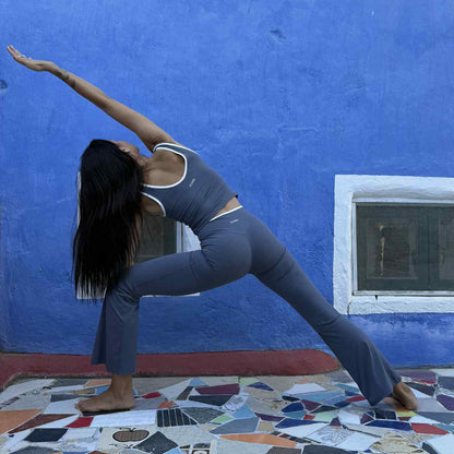 FLOW Tank Top + High-Waist Flare Leggings - Ash Blue