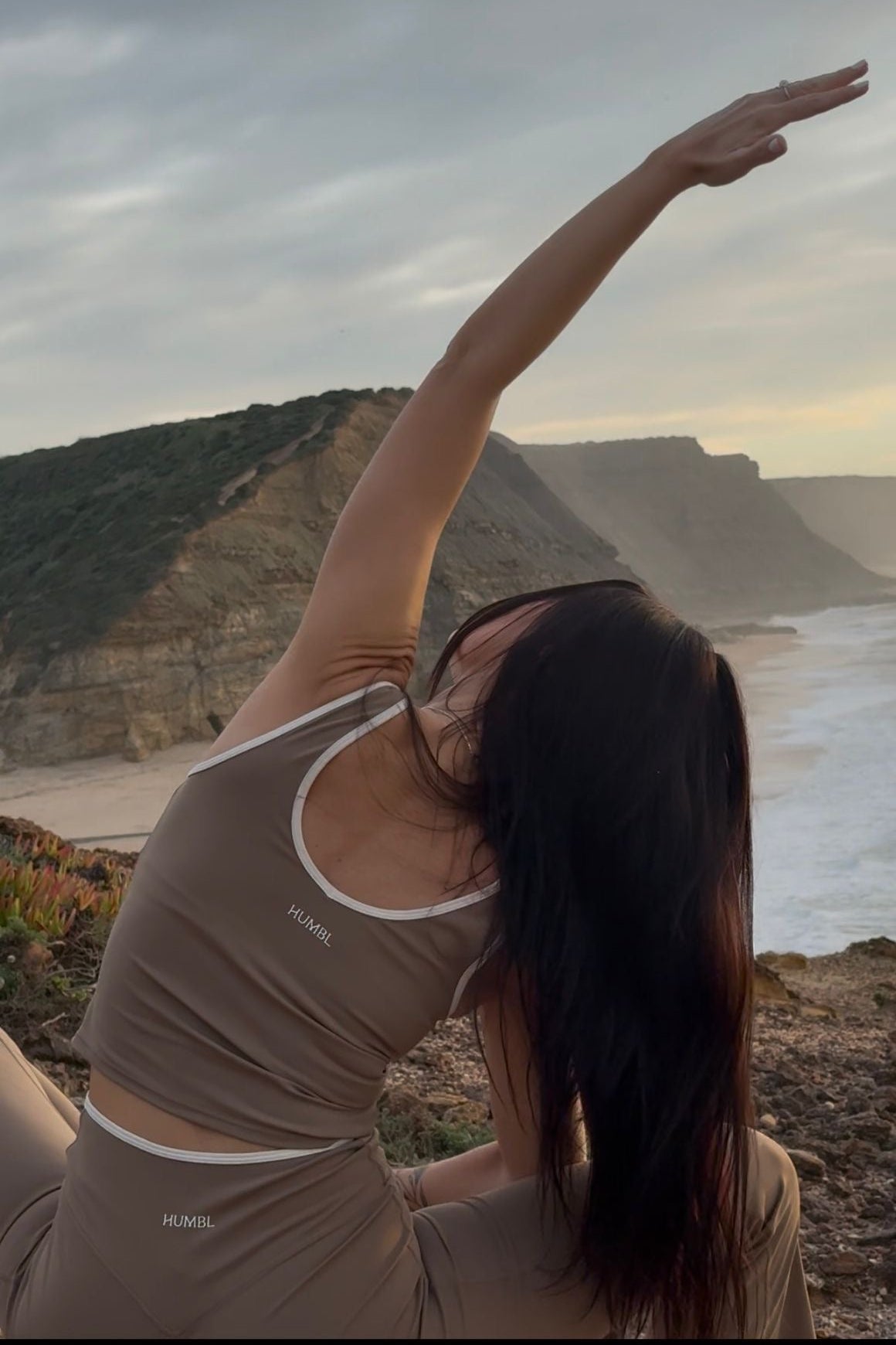 FLOW White Trim Tank Top with Built-In Bra - Mocha - Humbl Her